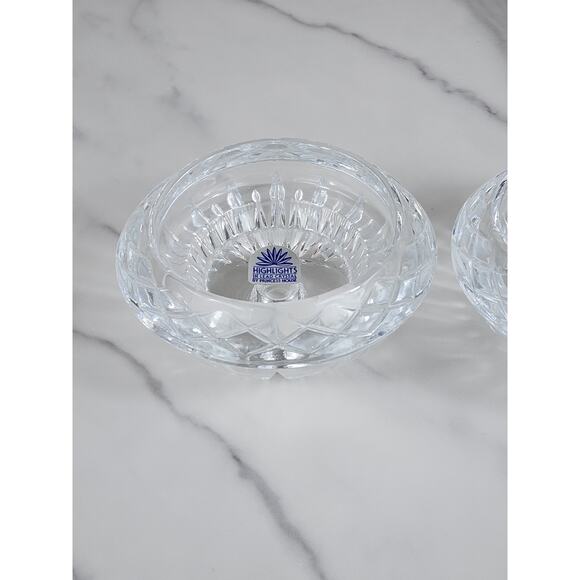 Princess House Candle Holder 4 1/2" Highlights Clear Lead Crystal Reversible x2 - Picture 5 of 15
